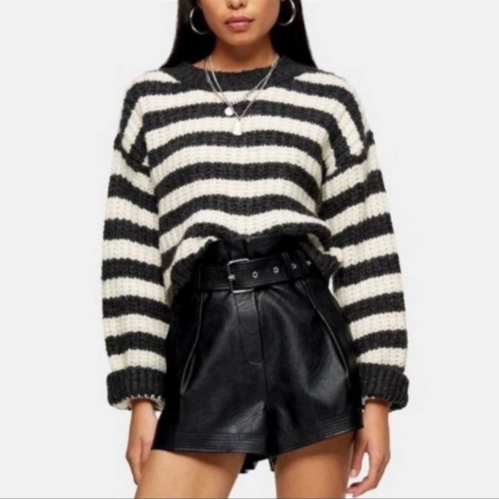 Tall TopShop Black Leather Shorts